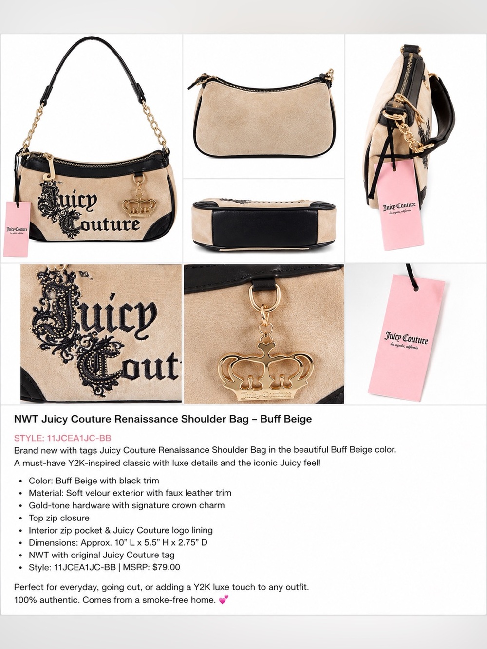 NWT Juicy Couture Renaissance Shoulder Bag – Buff Beige